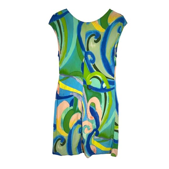Jams World Velzly Land Abstract Print Shift Dress M Pullover V-Neck Green Multi - Picture 2 of 6
